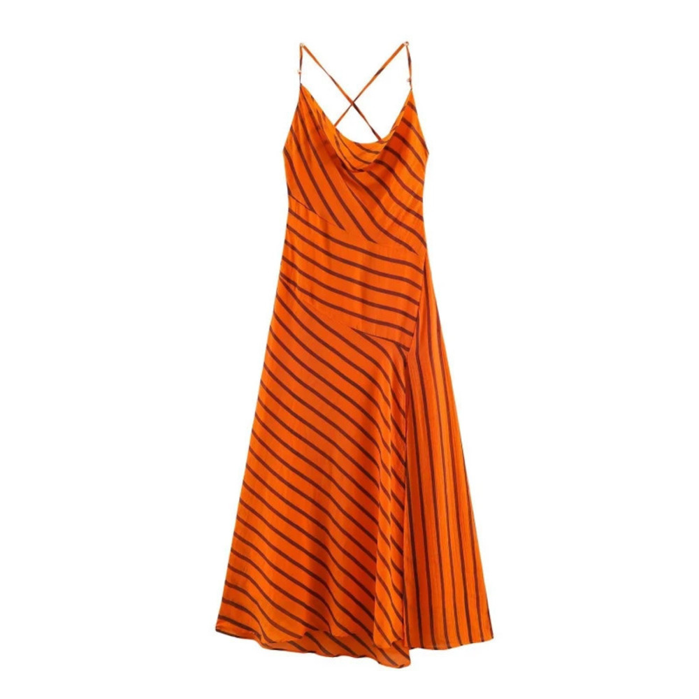 ZARA Sexy French Striped Backless Slimming Vacation Dress